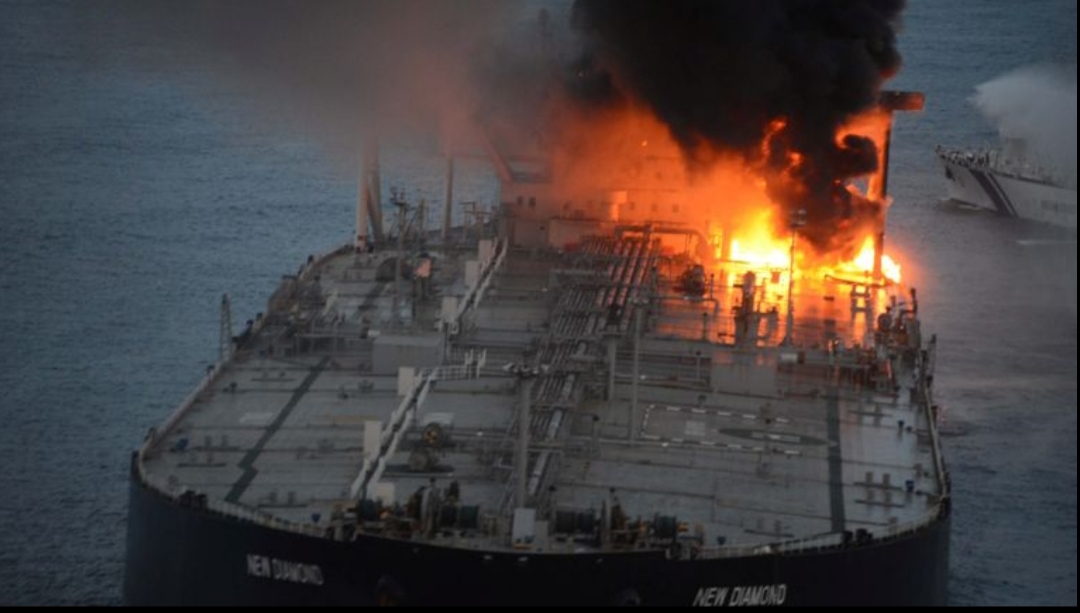 Oil tanker on fire, brought under control with the help of India