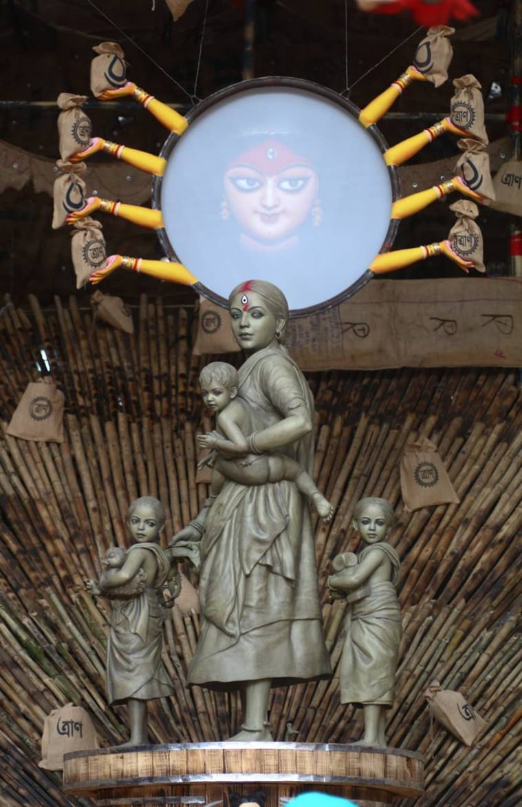 Creativity comes alive in an ode to women migrant workers in a Durga Puja Pandal in Kolkata